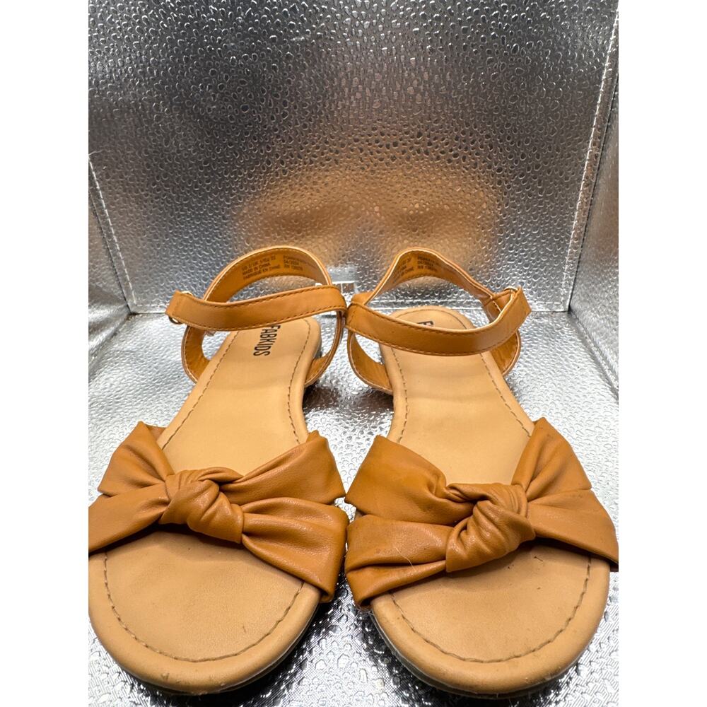 Fabkids Tan Cognac Strappy Bow Flat‎ Slide Sandals Youth Kids Size 2